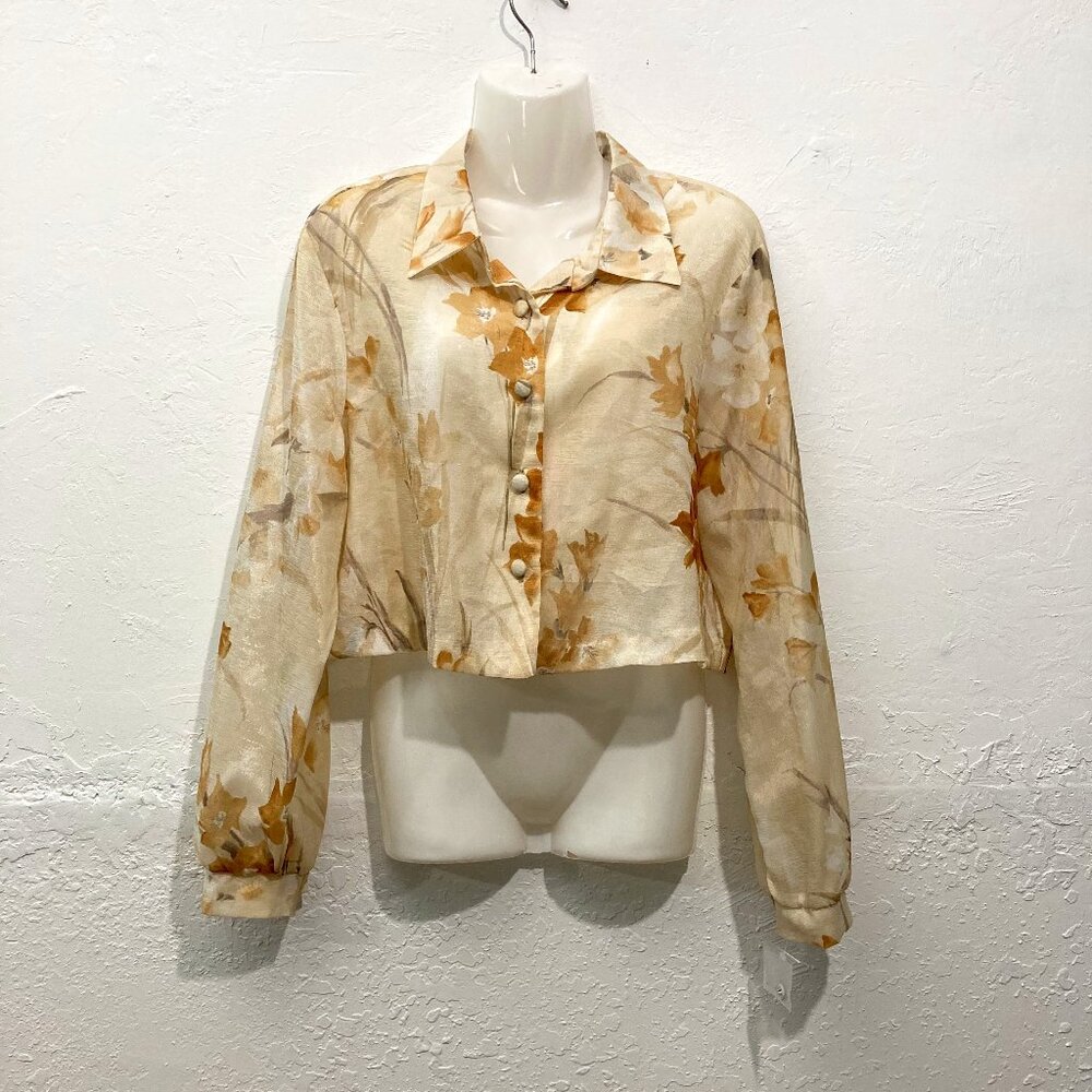 Vintage Y2K BETSY's THINGs Button Down Crop Shirt Top Sheer Floral 14 - Picture 3 of 11